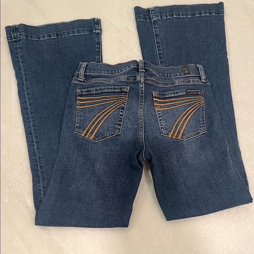 7 For All Mankind Blue Jeans with Gold Stitching